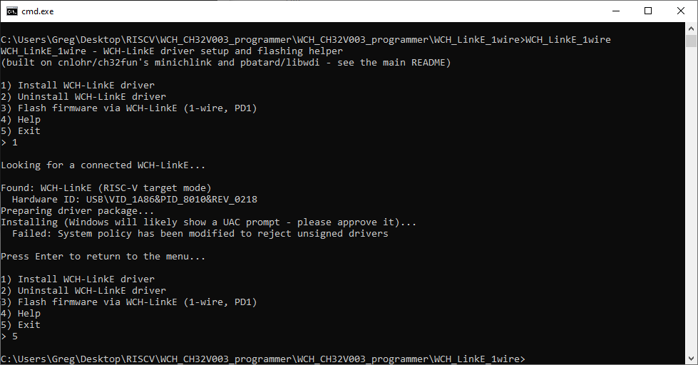 Windows rejecting the unsigned WinUSB driver install